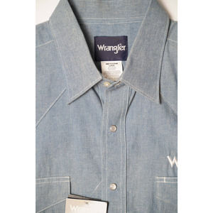 NWT Wrangler® Logo Solid Blue Long Sleeve Snap Shirt MP1316M Large Mens